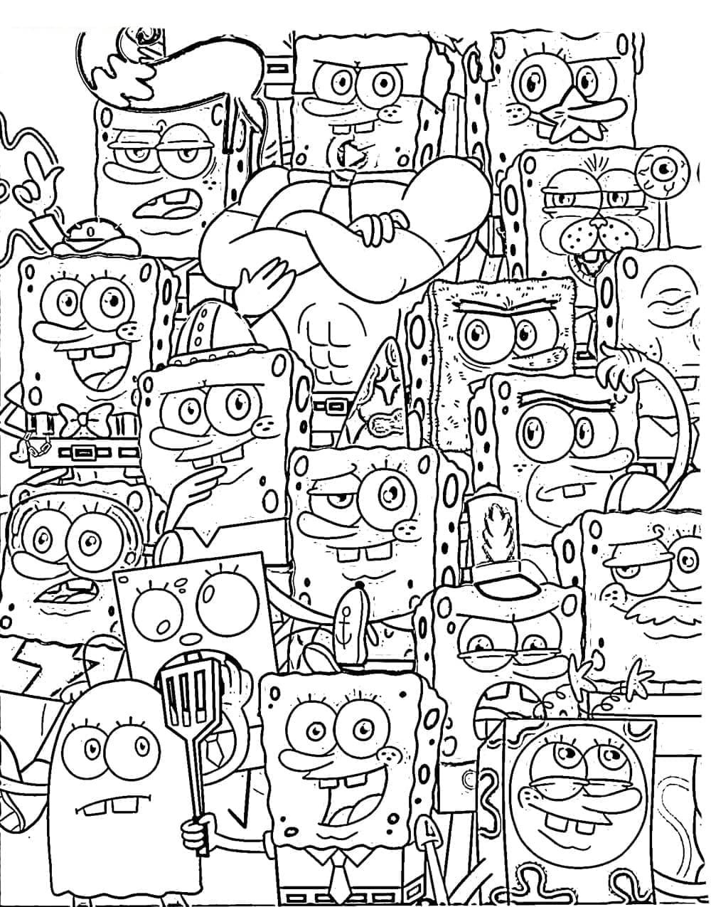 bob esponja caçando águas-vivas para colorir
