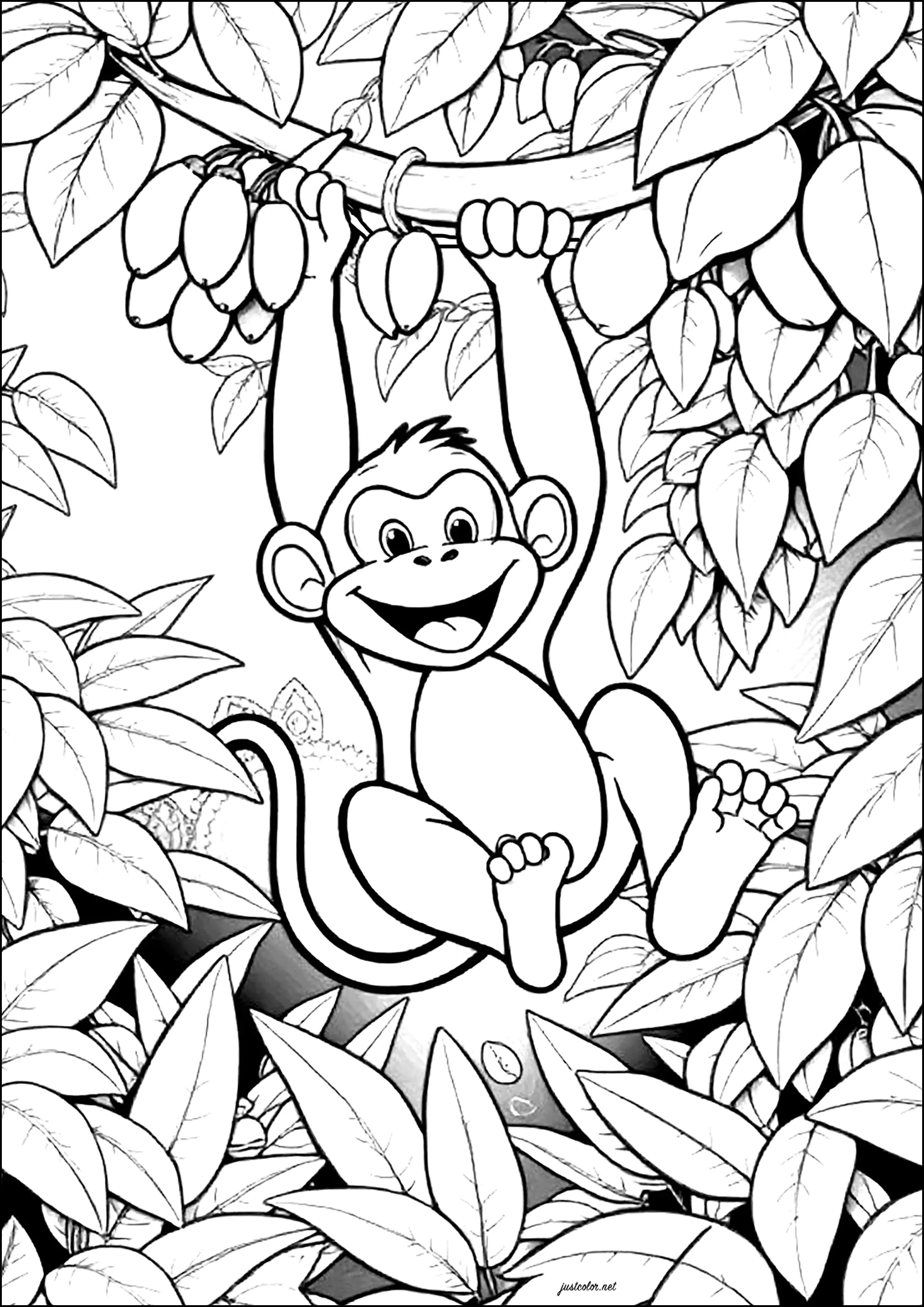 Ideias Criativas para Colorir Macacos com Bananas e na Floresta
