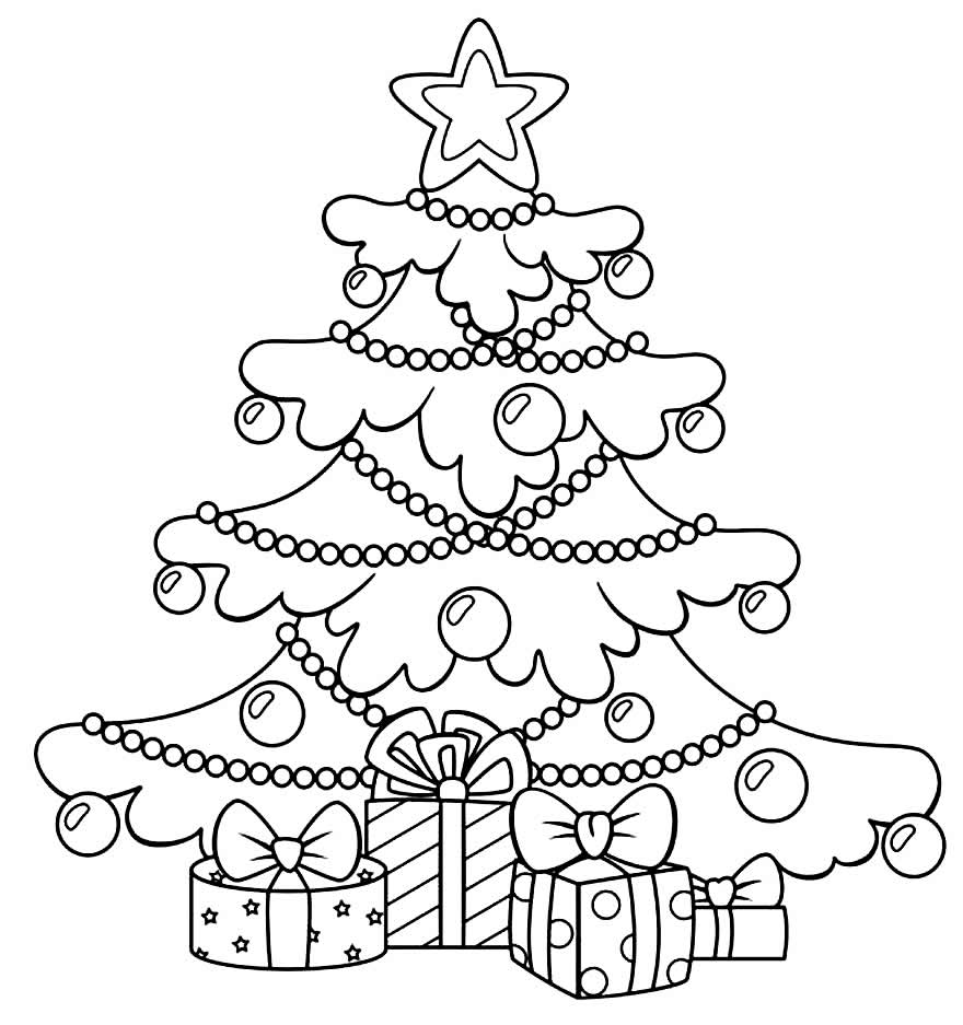 árvore de natal em preto e branco para colorir