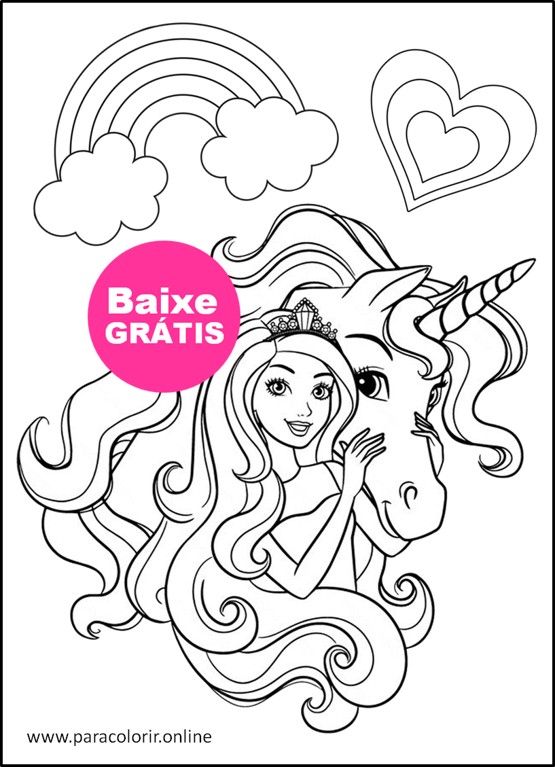 desenho para pintar barbie unicórnio