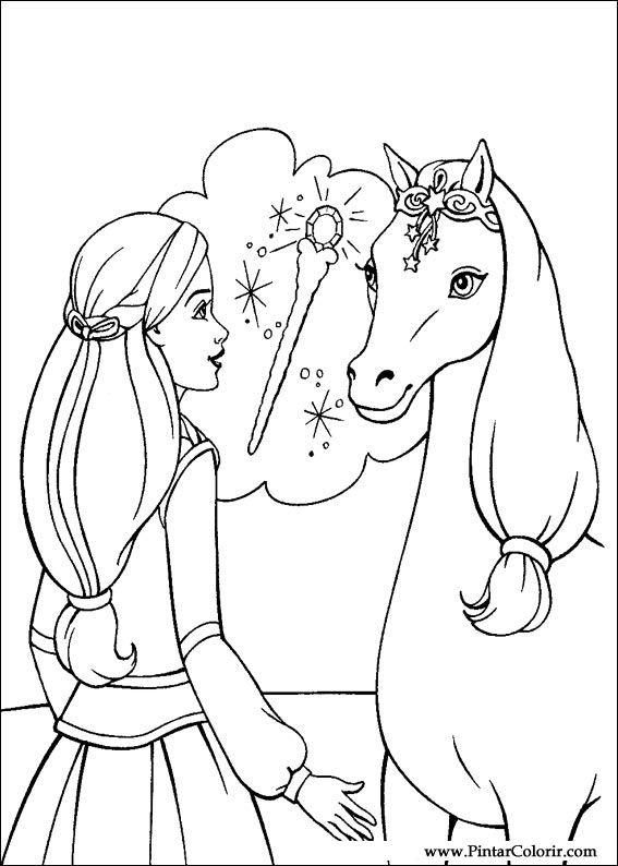 barbie e unicórnio para colorir grátis