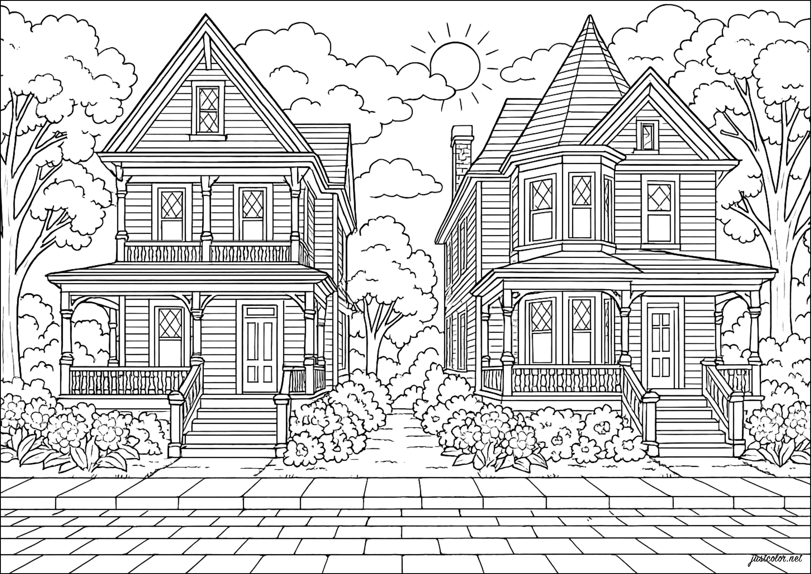 desenhos de casas com jardim para colorir