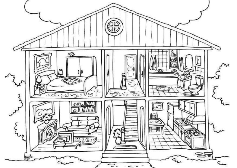 desenhos de casas com jardim para colorir