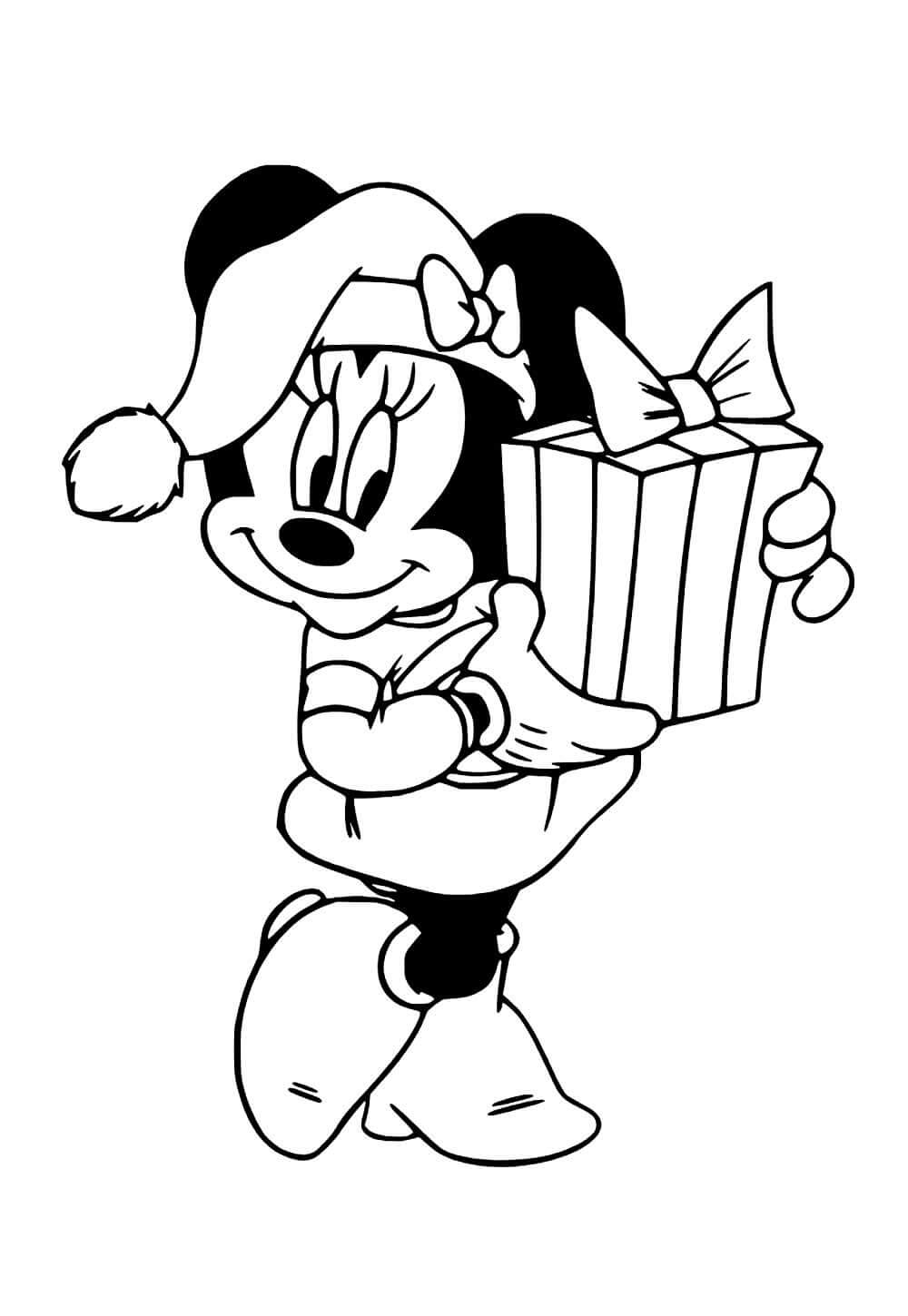 desenho da minnie com laço vermelho para colorir