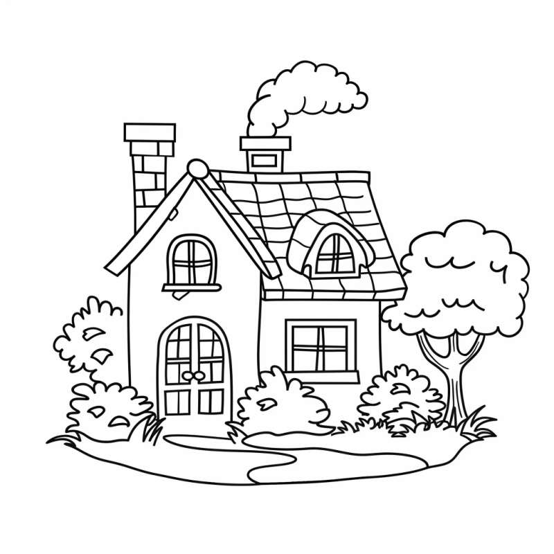 desenhos de casas com jardim para colorir