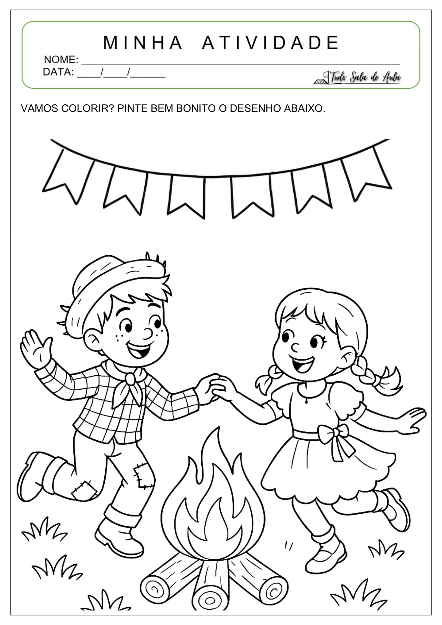desenho de noiva e noivo caipira para colorir