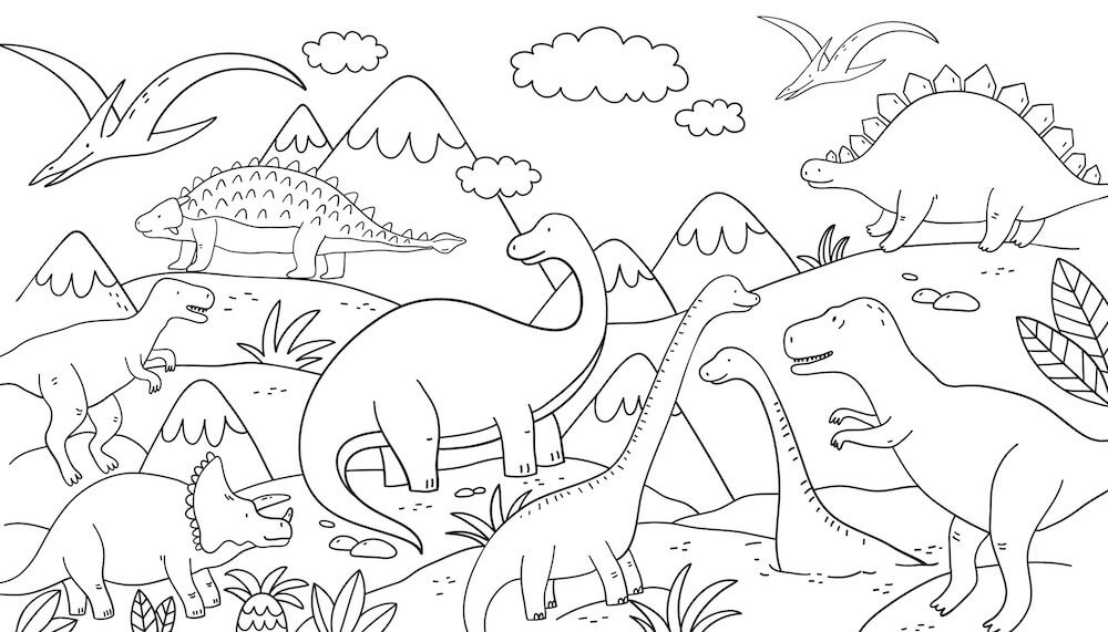 cenários de dinossauros para colorir