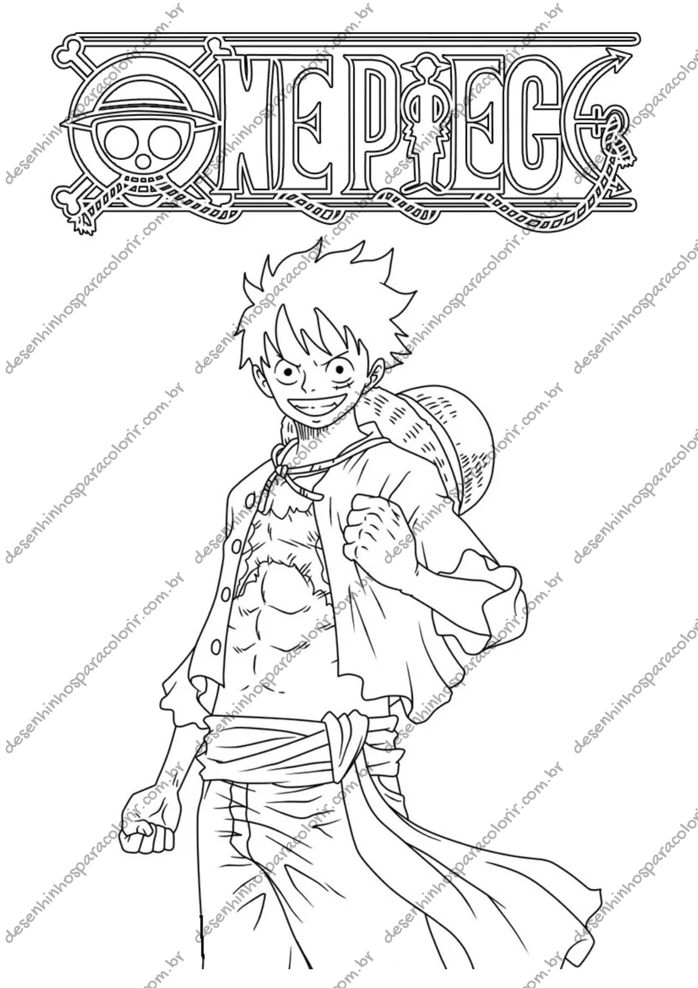desenho do luffy com o chapéu de palha para colorir