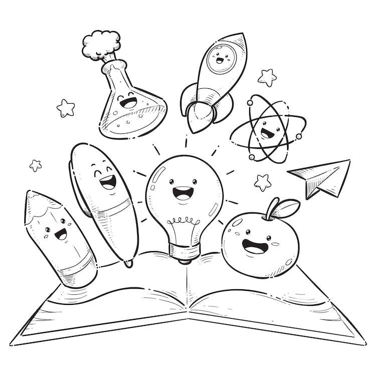 desenhos de cadernos e lápis para colorir