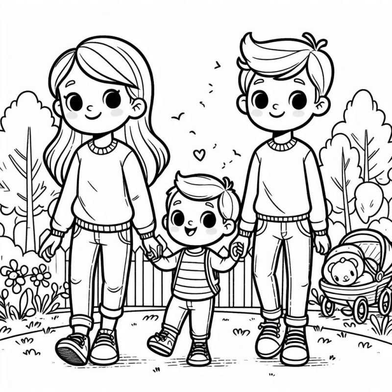 desenho para colorir família com temas sazonais (Natal, Páscoa, Dia dos Pais)
