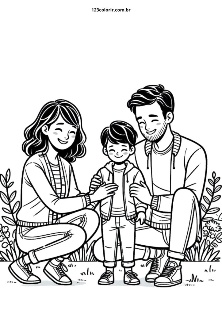desenho para colorir família com animais de estimação