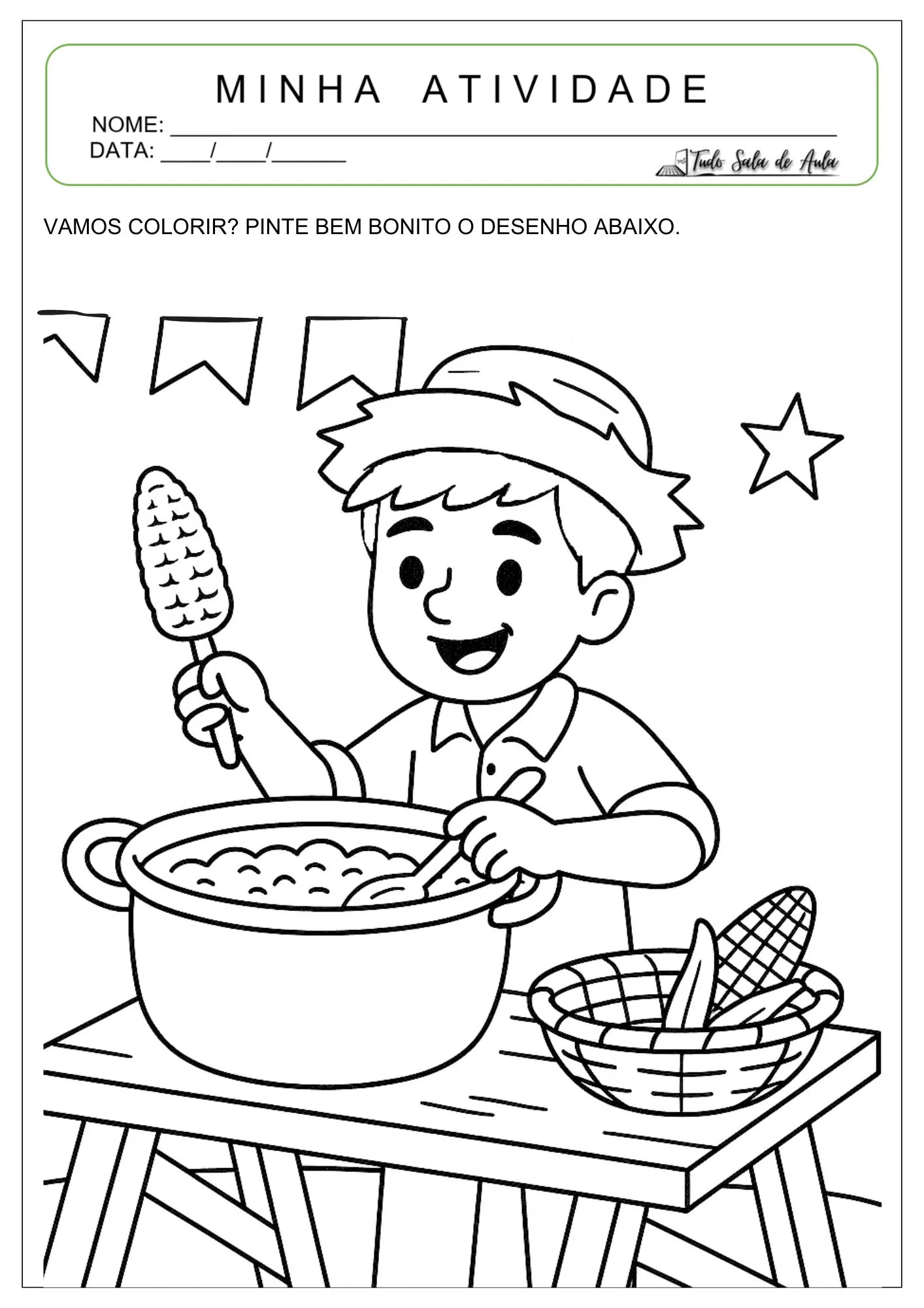 desenhos de fogueira e bandeirinhas para colorir