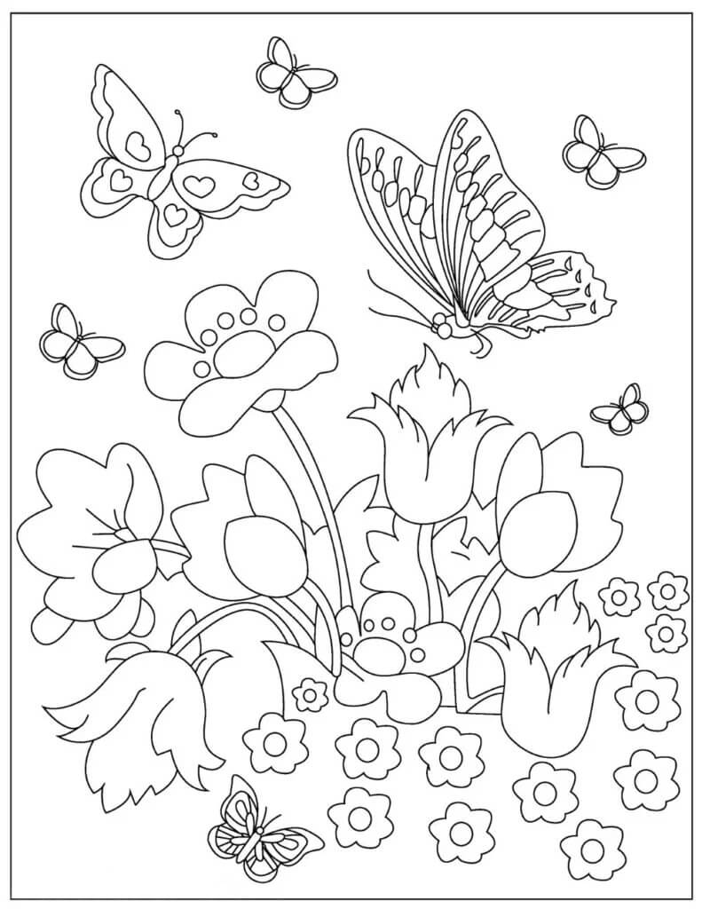 atividade infantil flor e borboleta para colorir