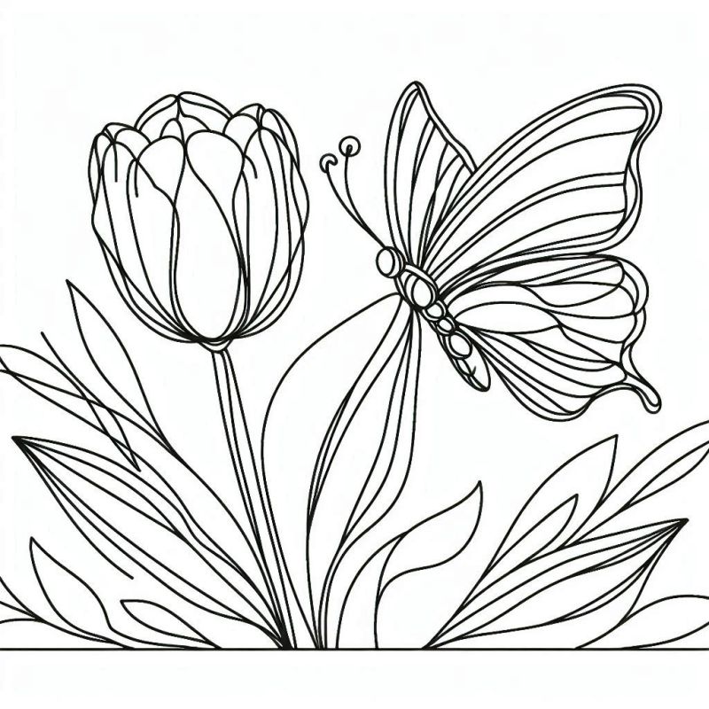 flor delicada com borboleta para pintar