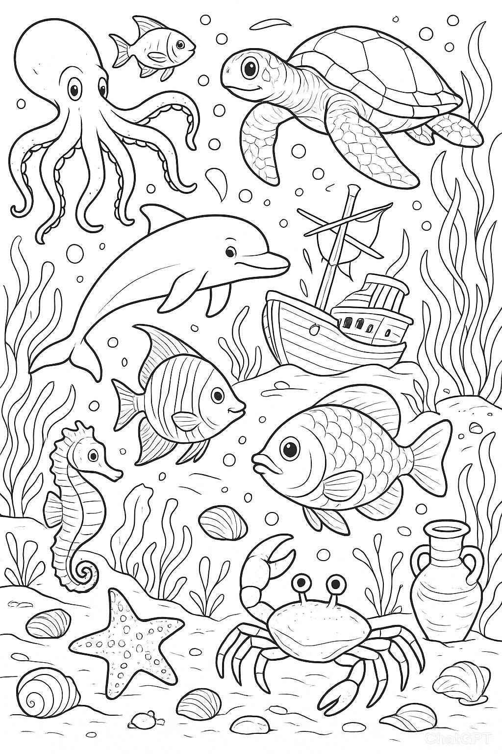 temas de festa fundo do mar para colorir