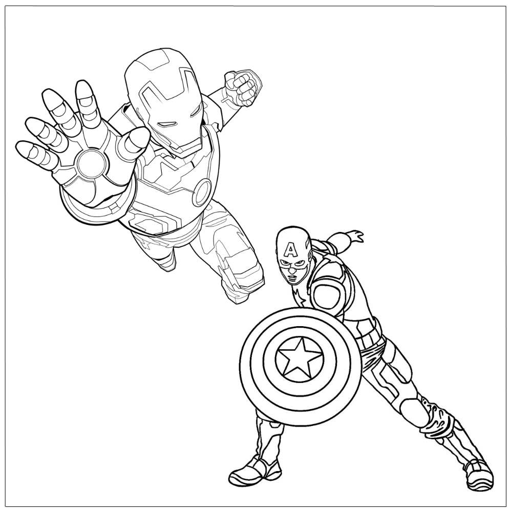 desenho homem de ferro e capitão américa para imprimir