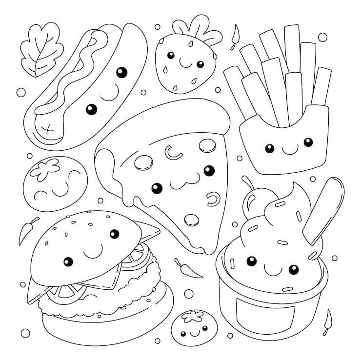 desenhos de comida fofa para colorir