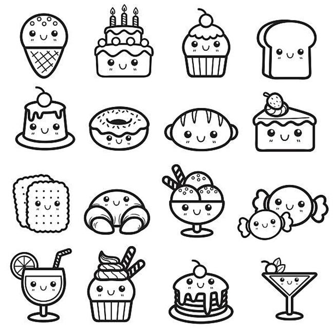 livro de colorir comida kawaii