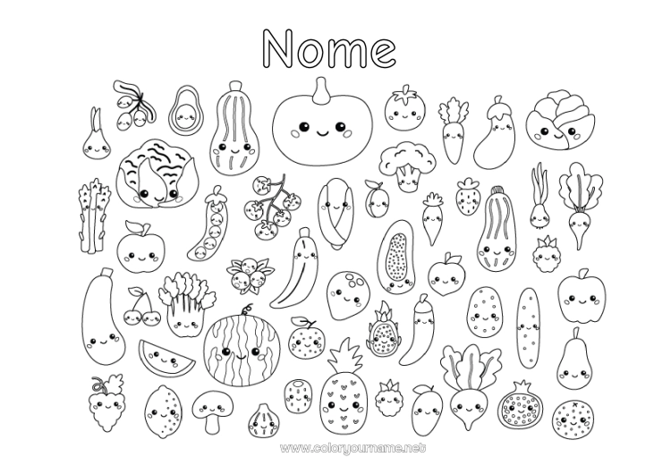 desenhos de frutas e vegetais kawaii para imprimir