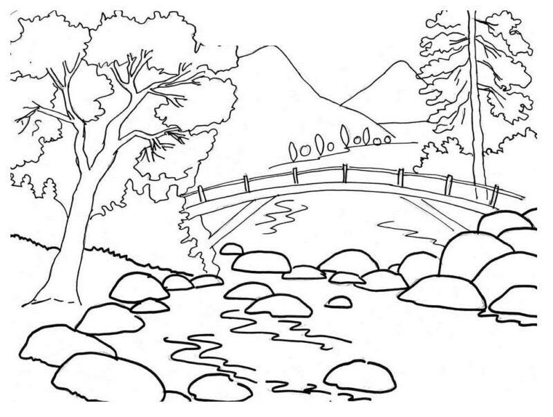 desenho para colorir paisagem com animais