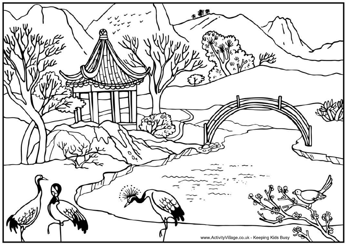 desenho para colorir paisagem cachoeira