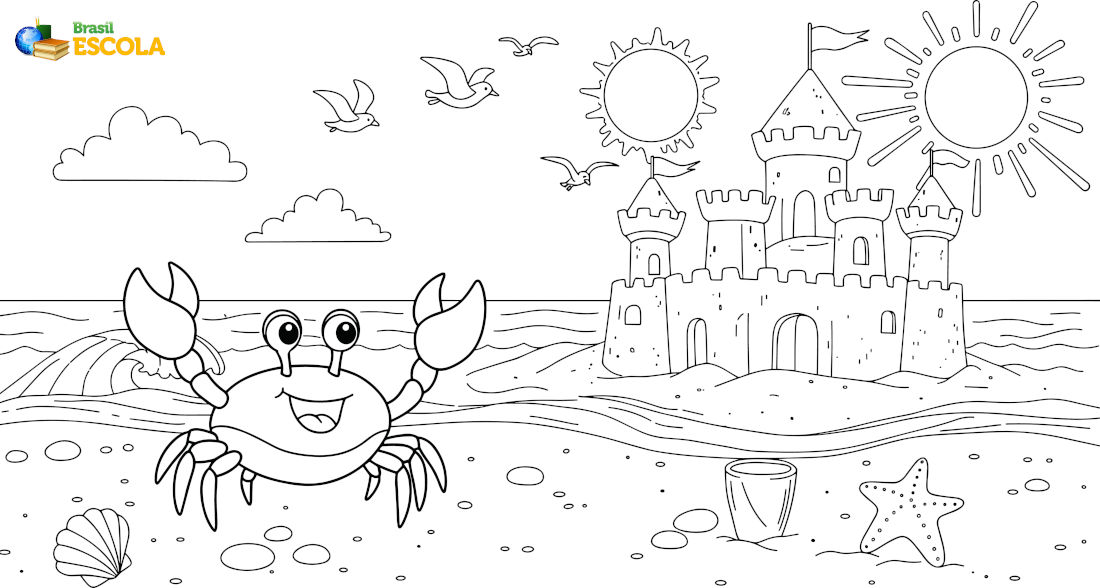 desenho de praia realista para colorir