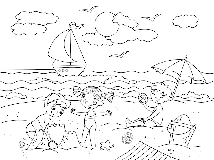 desenho de praia para colorir infantil