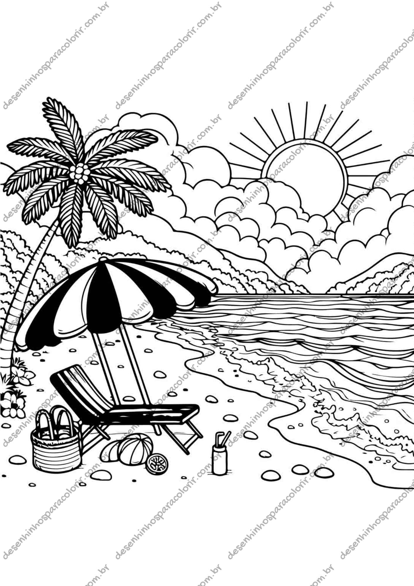 desenho de guarda sol para colorir