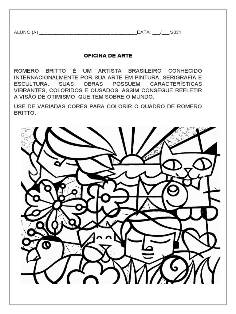 Atividades escolares de arte Romero Britto