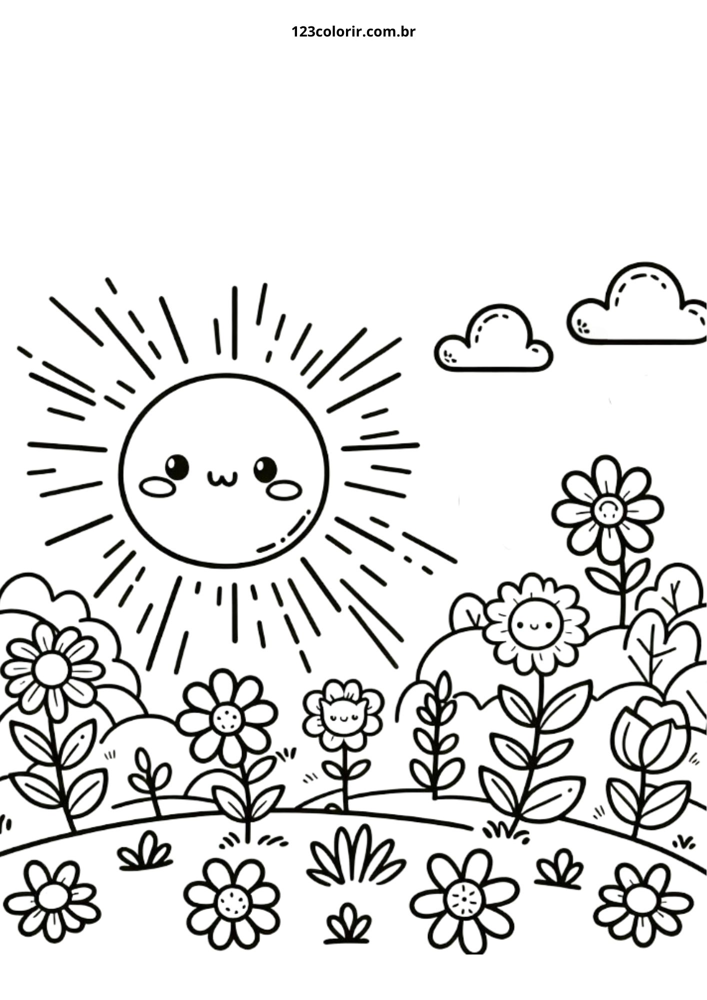 sol com nuvens para colorir