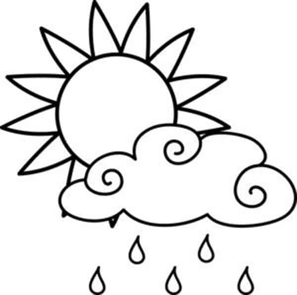 sol com nuvens para colorir