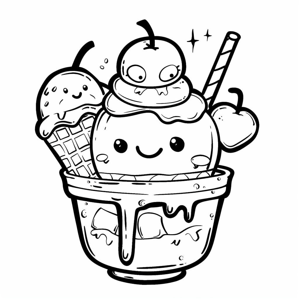 desenho de sorvete de vários sabores para colorir
