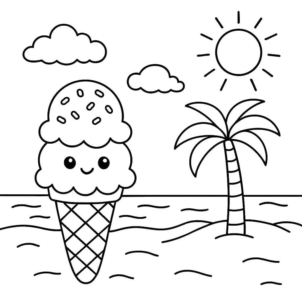 desenho de sorvete kawaii para colorir