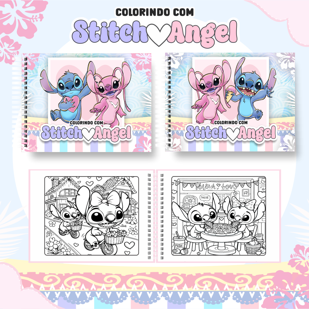 stitch e angel juntos para colorir