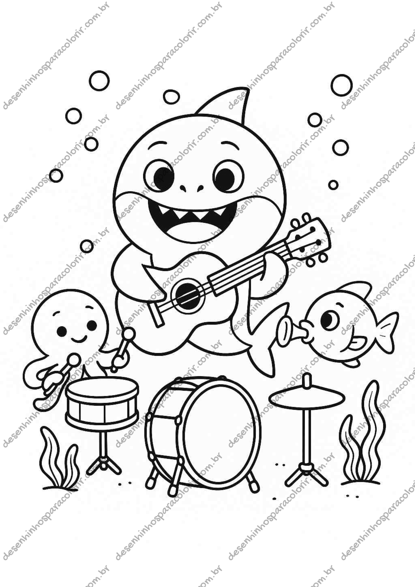 desenho de tubarão pirata para colorir