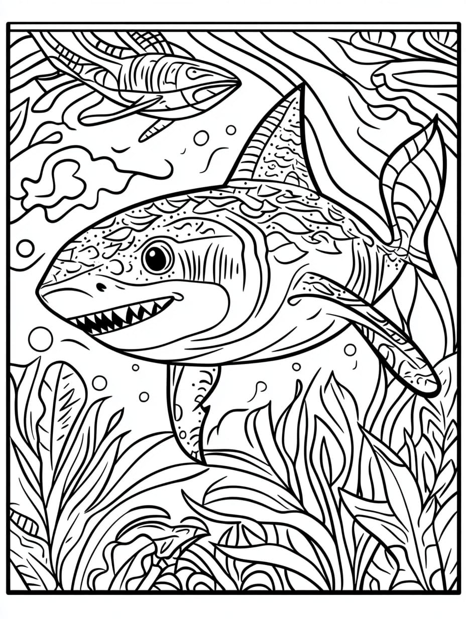 desenho de tubarão para imprimir e colorir
