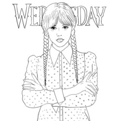 desenho da wandinha em preto e branco