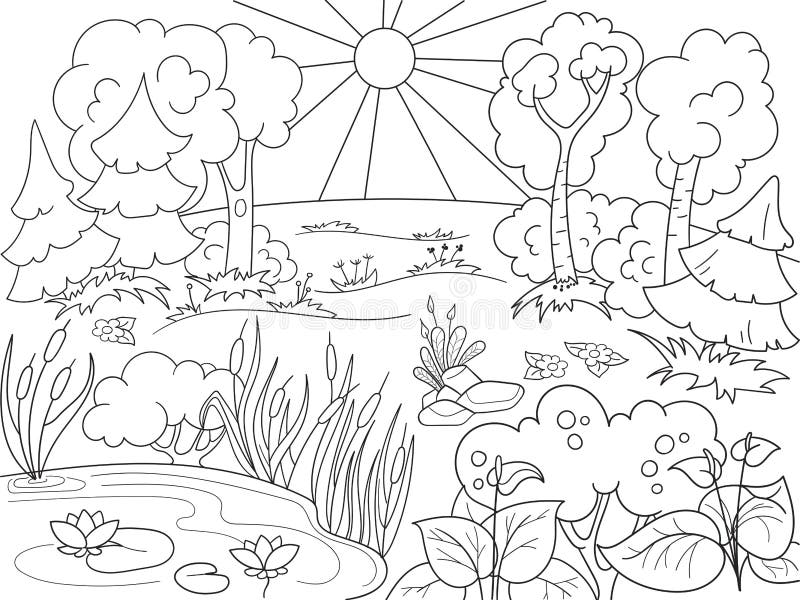 desenho de floresta simples para colorir