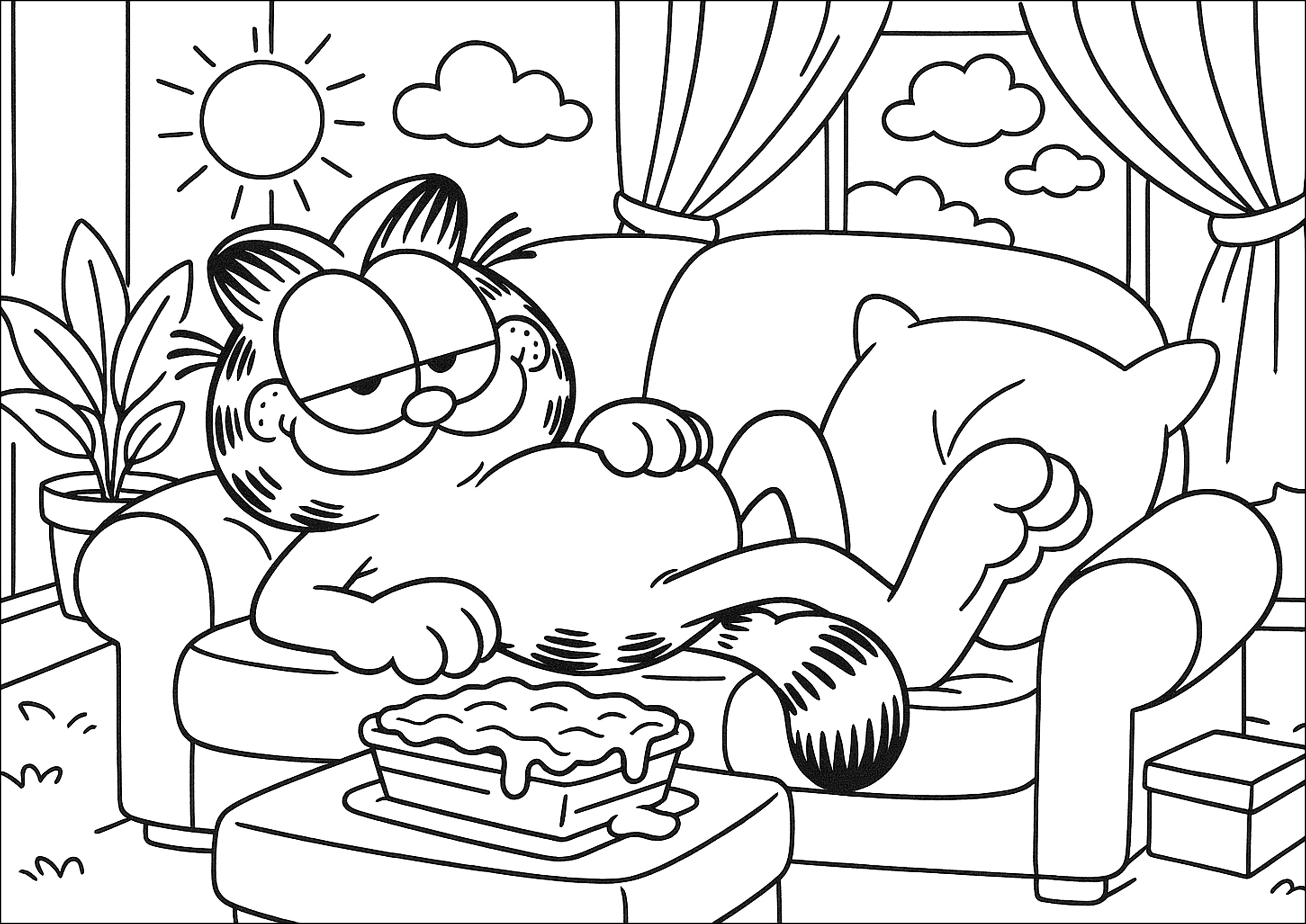 garfield preguiçoso para colorir