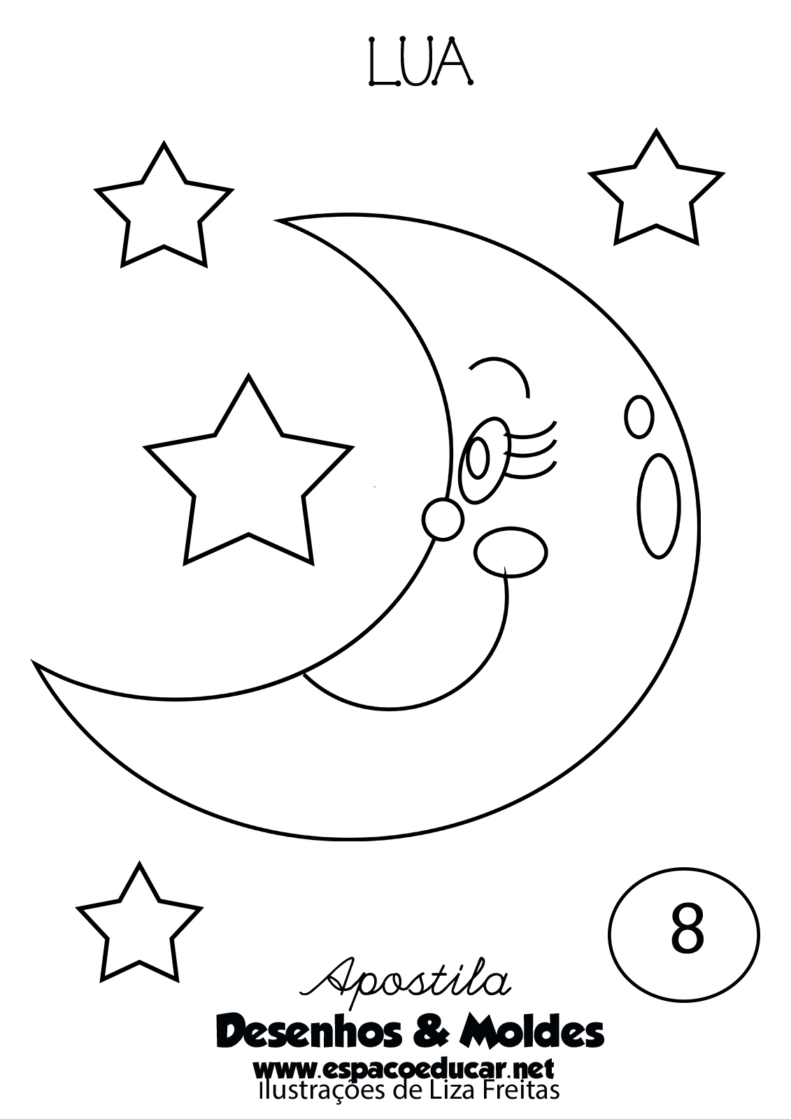 desenho lua minguante para colorir