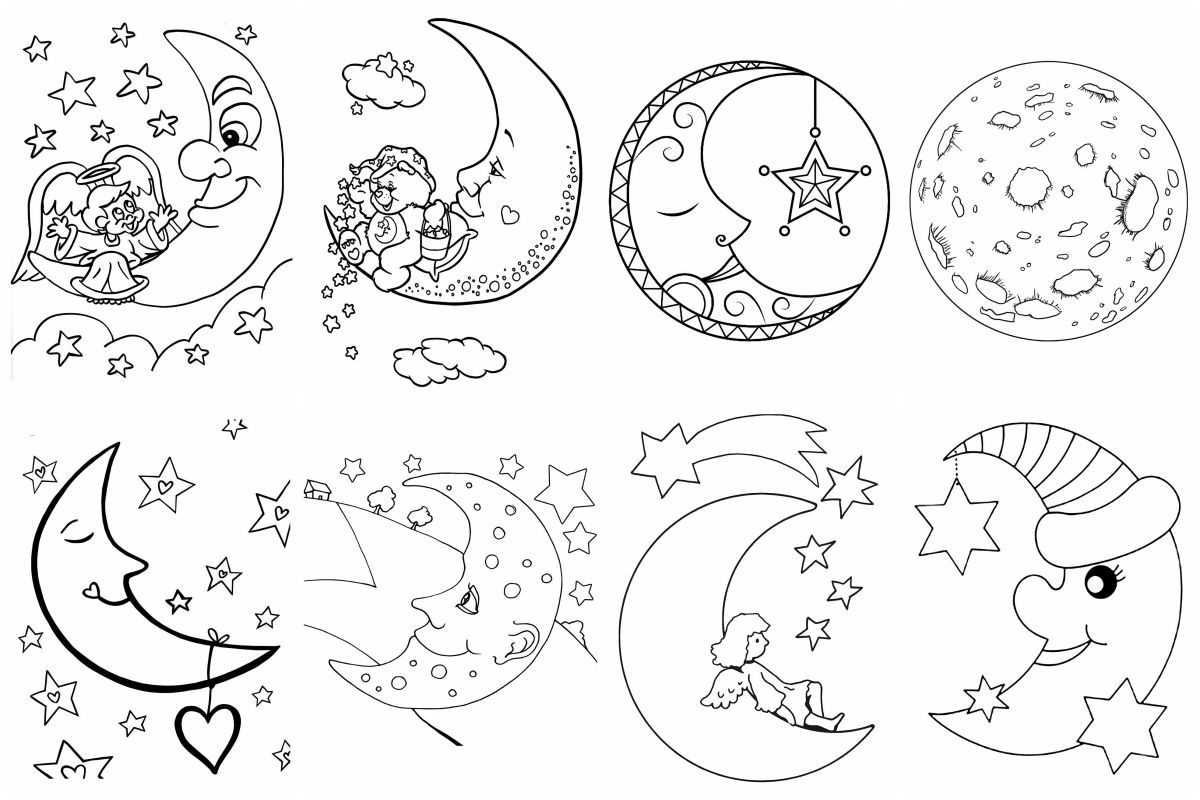 desenho lua e noite para colorir
