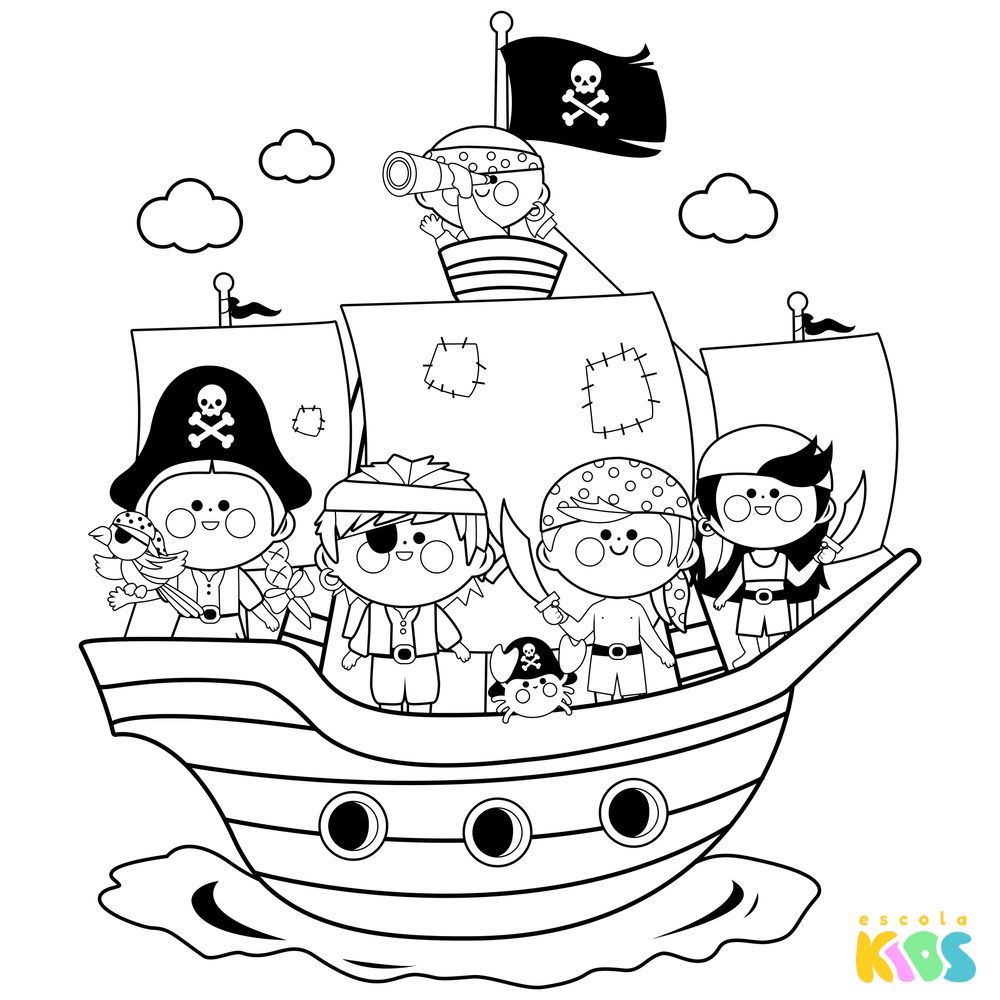 como desenhar um navio para colorir