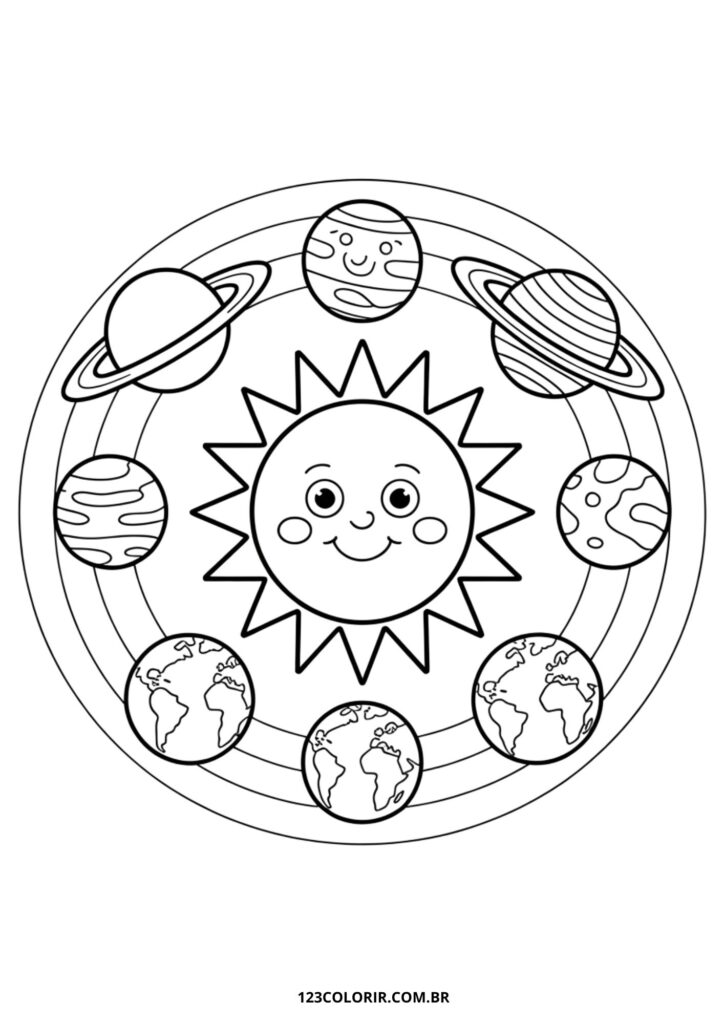 desenho do sistema solar para colorir fácil