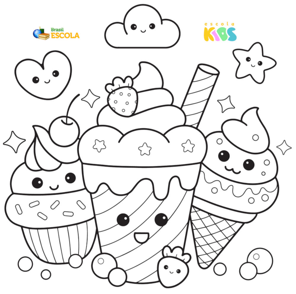 desenho de sorvete kawaii para colorir