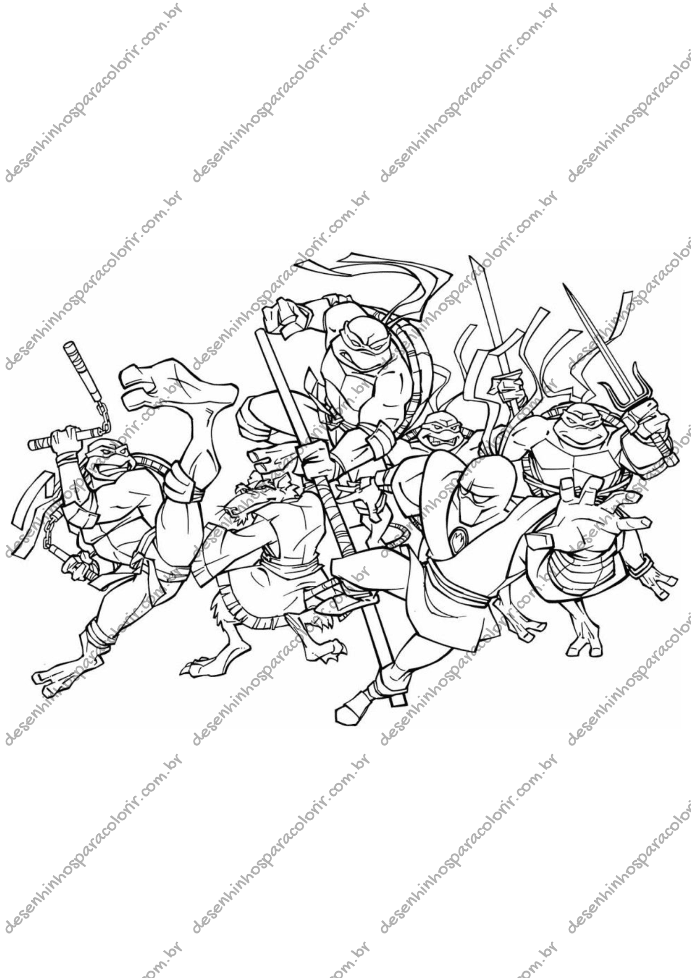 desenhos tartarugas ninja ação para colorir