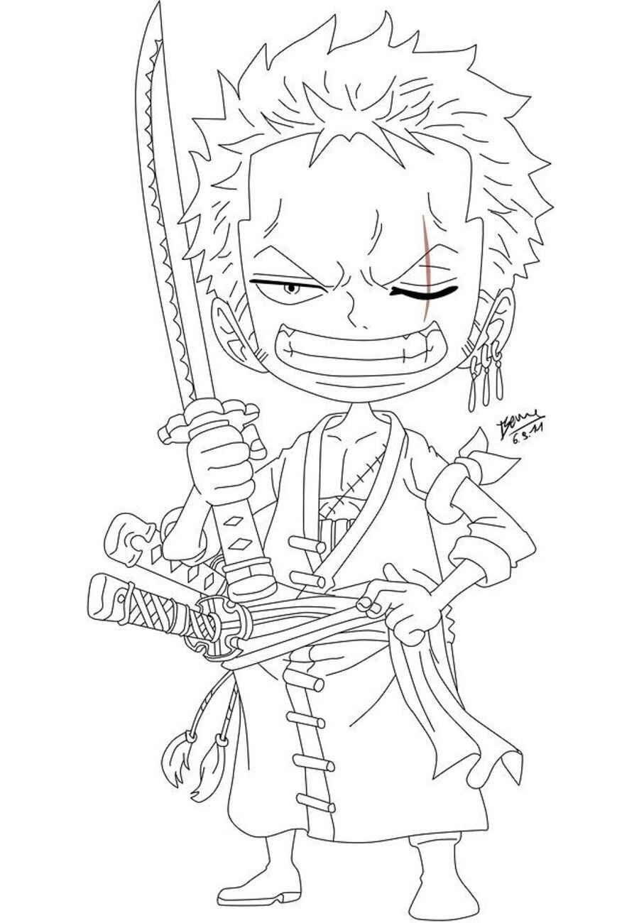 zoro com tres espadas para colorir
